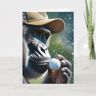 Gorilla Playing Golf with a Kiss for Good Luck Card