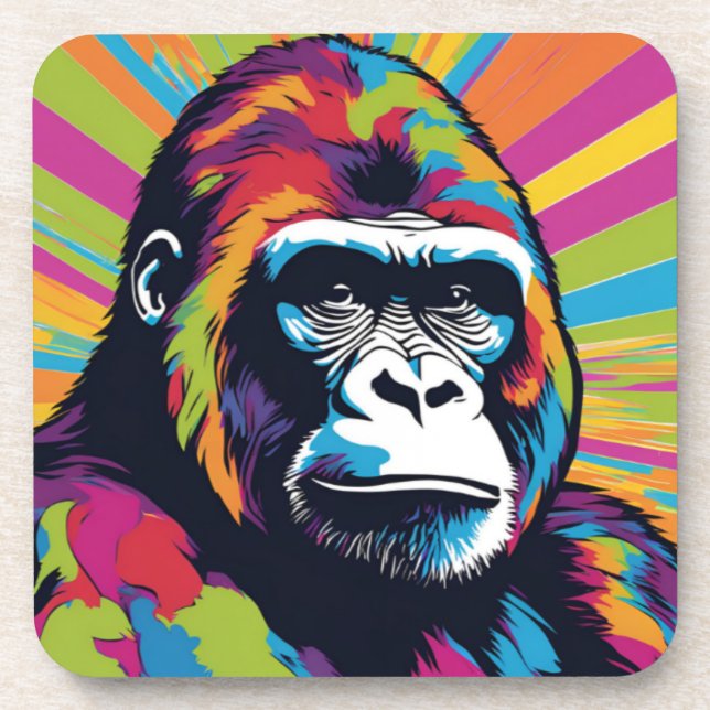 Gorilla Pop Art Cartoon Drawing Coaster (Front)