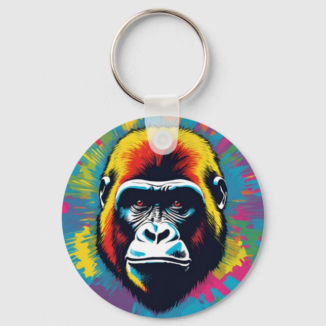 Gorilla Pop Art Cartoon Drawing Keychain (Front)
