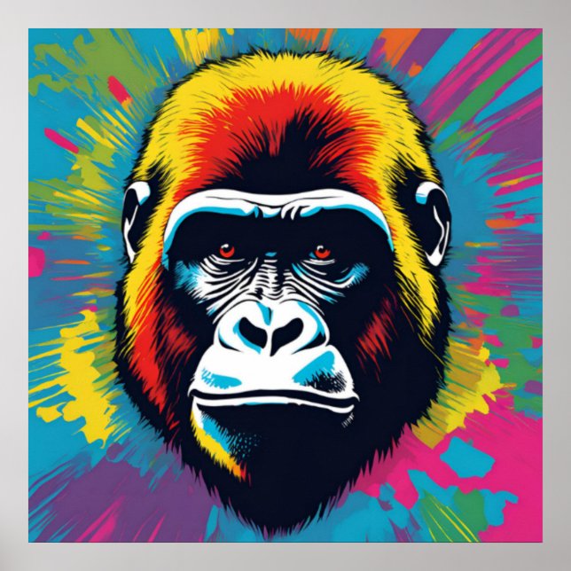 Gorilla Pop Art Cartoon Drawing Poster (Front)