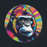 Gorilla Pop Art Cartoon Drawing Round Clock<br><div class="desc">Digital Computer Animal Art - College Pop Art - Wild Animal Computer Images</div>