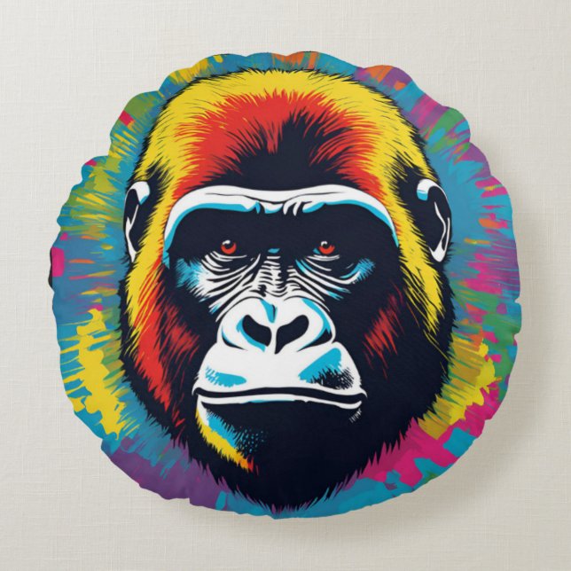 Gorilla Pop Art Cartoon Drawing Round Pillow (Front)