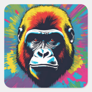 Gorilla Pop Art Cartoon Drawing Square Sticker