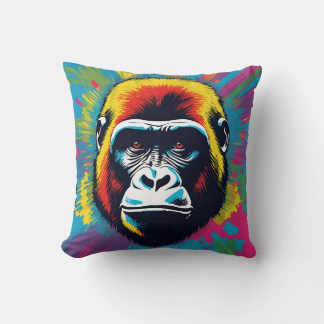 Gorilla Pop Art Cartoon Drawing Throw Pillow (Front)
