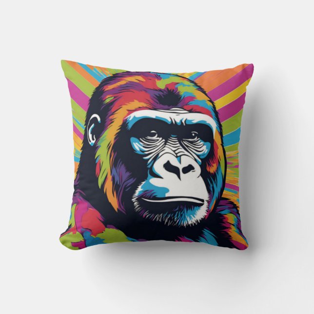 Gorilla Pop Art Cartoon Drawing Throw Pillow (Front)