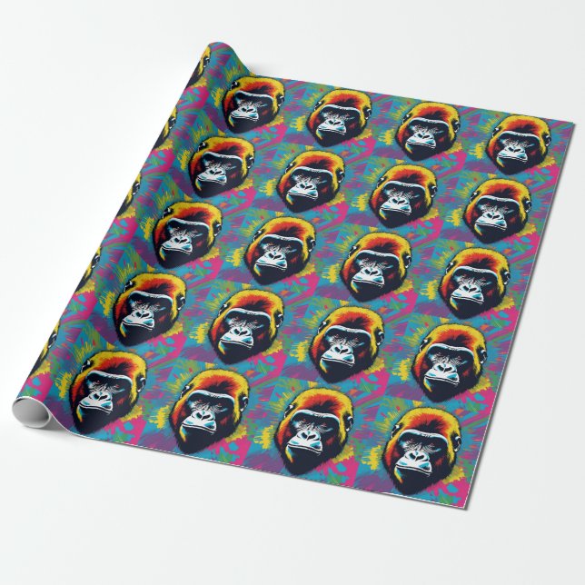 Gorilla Pop Art Cartoon Drawing Wrapping Paper (Unrolled)