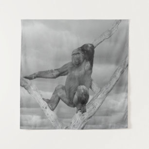 Gorilla Posing On A Tree Tapestry