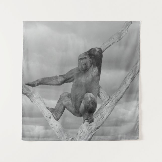 Gorilla Posing On A Tree Tapestry (Front)