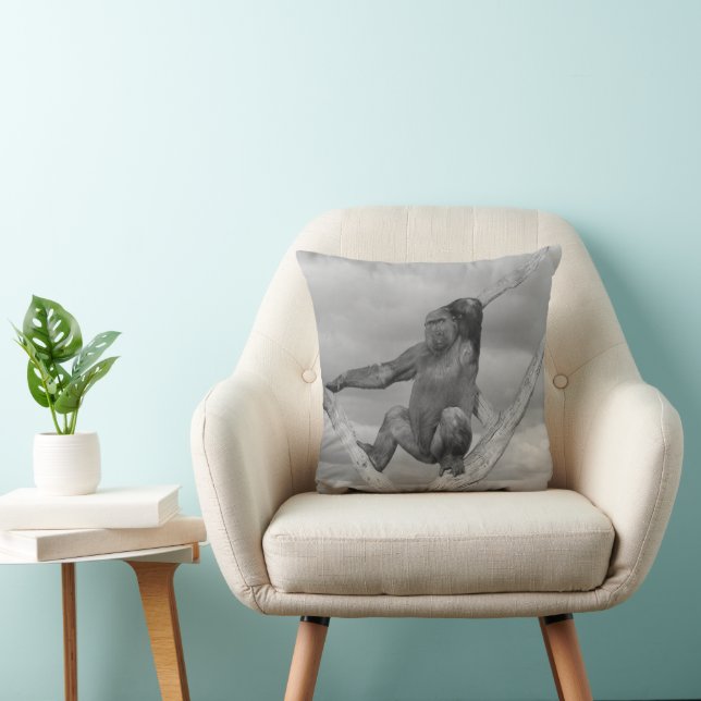 Gorilla Posing On A Tree Throw Pillow (Chair)