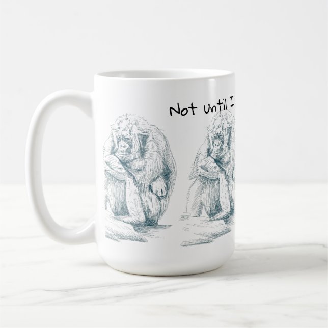 Gorilla Pouting Needs Coffee Pen and Ink Drawing Coffee Mug (Left)