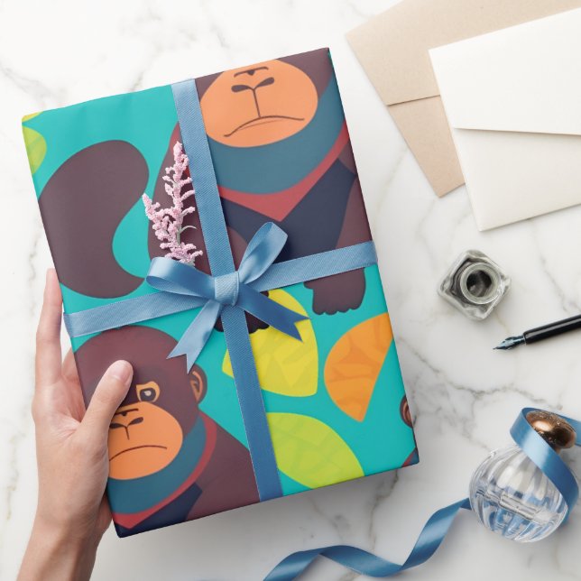 Gorilla Retro Colourful Personalized Pattern Wrapping Paper (Gifting)