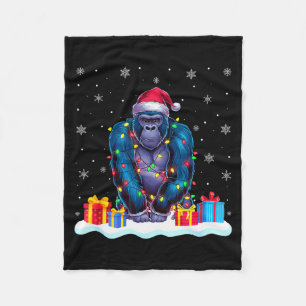 Gorilla Santa Hat Christmas Tree Light Xmas Pajama Fleece Blanket