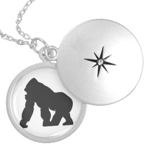 Gorilla silhouette locket necklace