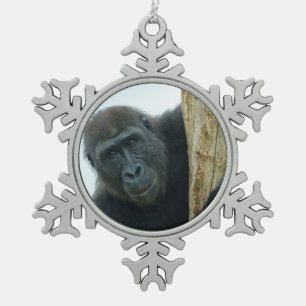 Gorilla Snowflake Pewter Christmas Ornament