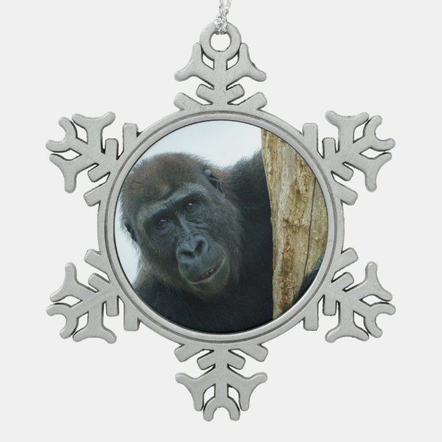 Gorilla Snowflake Pewter Christmas Ornament (Front)