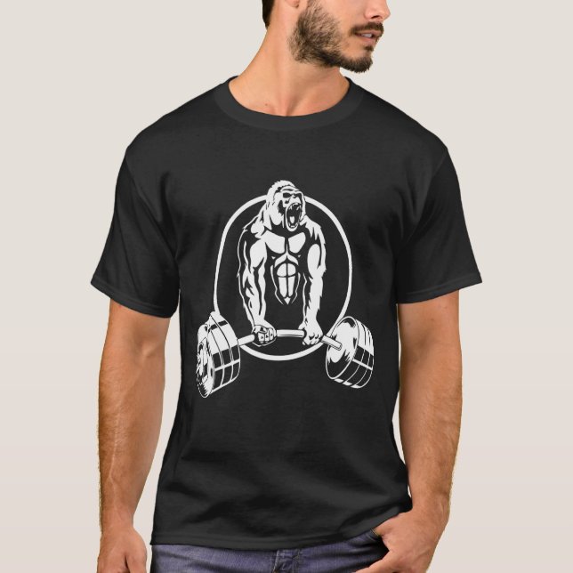 Gorilla Strength Weight Lifter Gym Body Builder T-Shirt (Front)