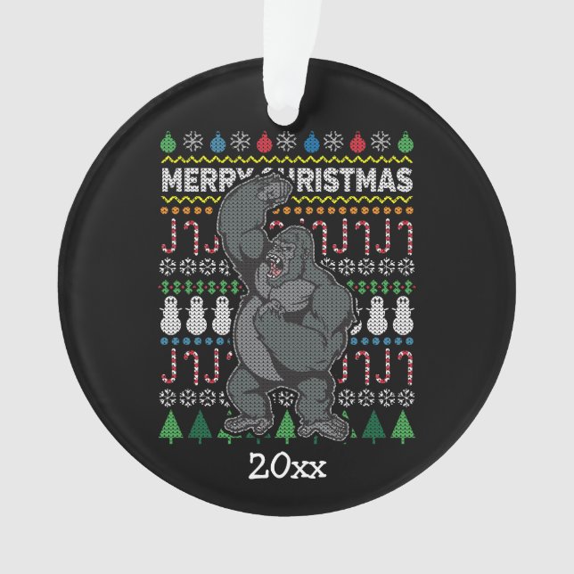 Gorilla Ugly Christmas Sweater Wildlife Series Ornament (Front)