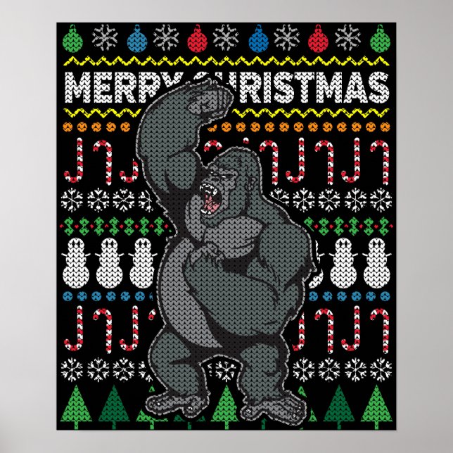 Gorilla Ugly Christmas Sweater Wildlife Series Poster (Front)
