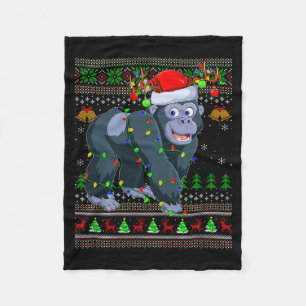 Gorilla Ugly Christmas Sweaters Holiday Santa Cute Fleece Blanket