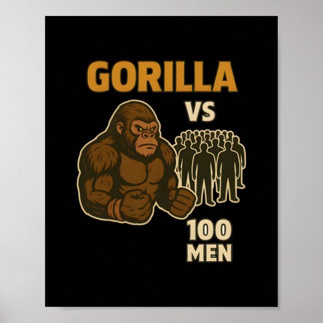 Gorilla vs 100 men epic battle poster (Front)