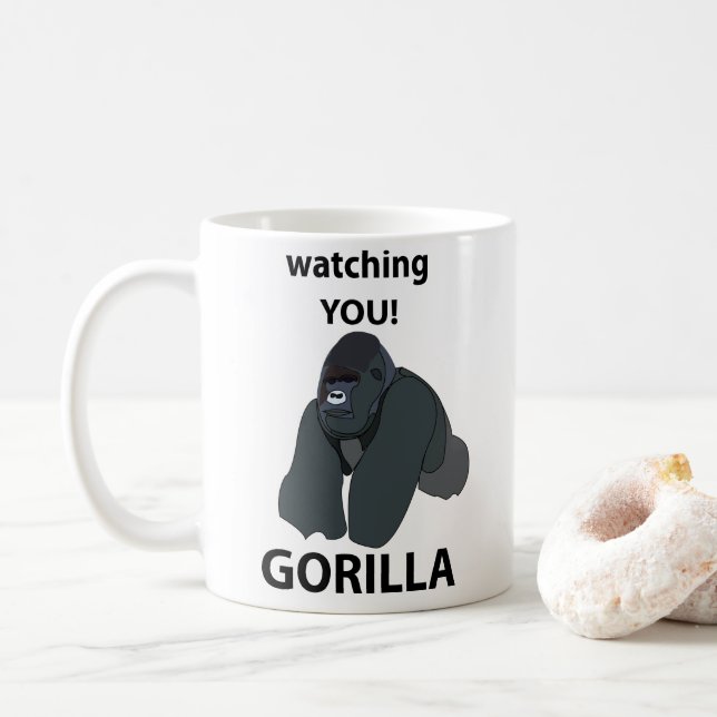 Gorilla Watching You Funny Gorilla Coffee Mug (With Donut)