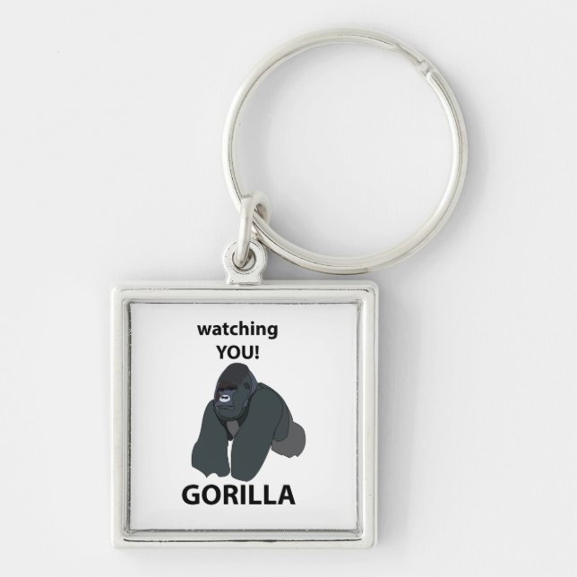 Gorilla Watching You Funny Gorilla Keychain (Front)