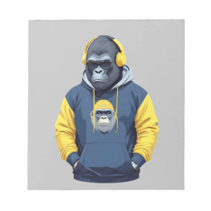 Gorilla Wearing Hoodie Funny Cool Animal Character Notepad