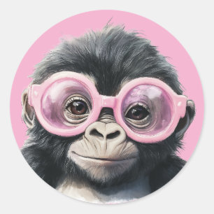 Gorilla with Pink Glasses Light Pink BG Sticker