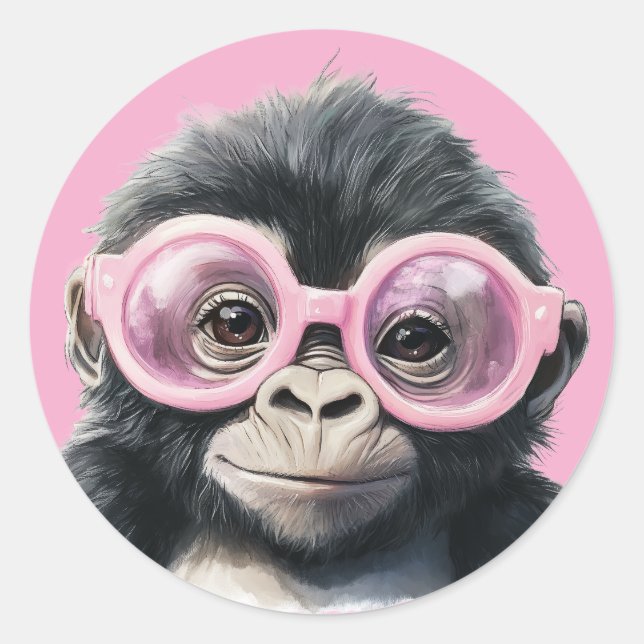 Gorilla with Pink Glasses Light Pink BG Sticker (Front)