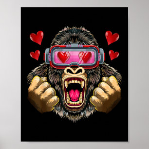 Gorilla With Vr Heart Gles Valentines Day Gorilla Poster