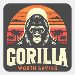Gorillas Worth Saving World Wildlife Day Vintage Square Sticker