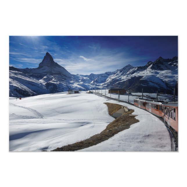 Gornergrat railway train and Matterhorn in Zermatt Photo Print (Front)