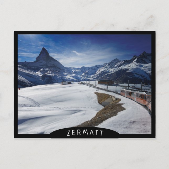 Gornergrat railway train and Matterhorn in Zermatt Postcard (Front)