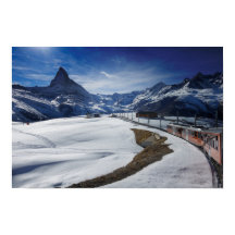 Gornergrat railway train and Matterhorn in Zermatt