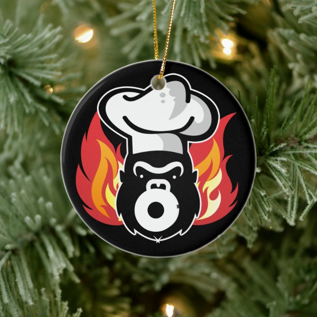 Gorrila grilling chef flames culinary Christmas Ceramic Ornament (Tree)