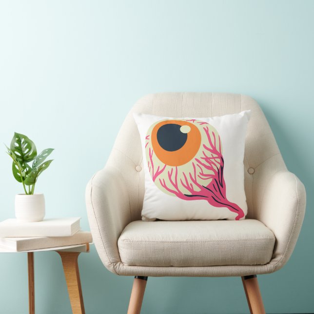 Gory Pink Orange Eyeball Veins Graphic Halloween Throw Pillow (Chair)