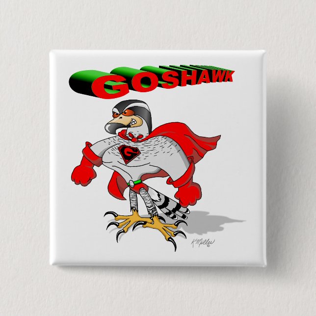 Goshawk Cartoon 2 Inch Square Button (Front)