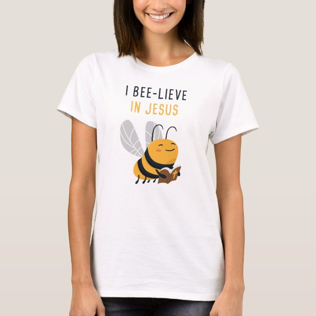 Gospel Kids Christian Faith Cute Bee: I Bee-lieve  T-Shirt (Front)