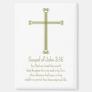 Gospel of John 3:16 Gold Cross Simple White Magnet