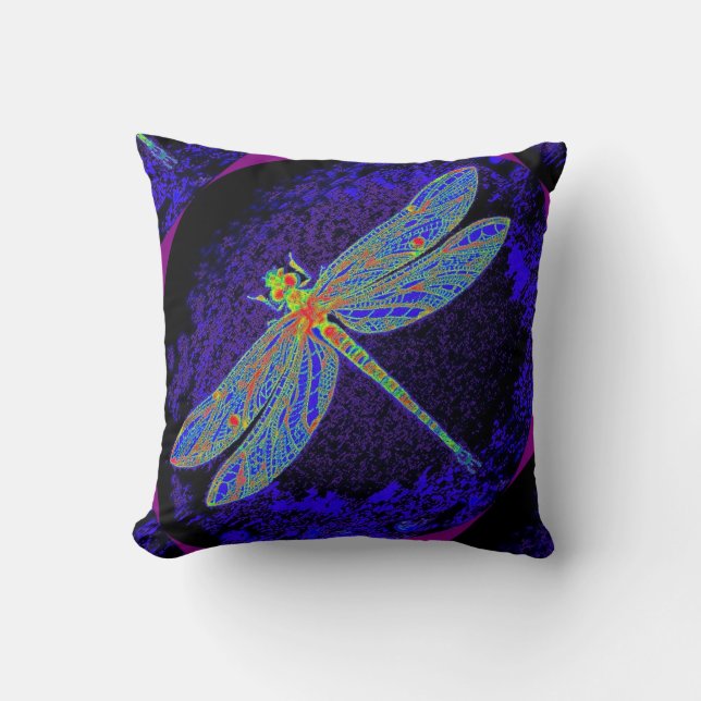 Gossamer Dragonfly Midnight Blue Pillow by Sharles (Front)