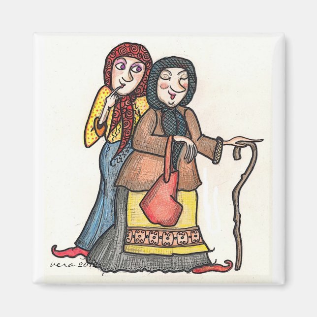 Gossip Crones Ukrainian Folk Art Magnet (Front)