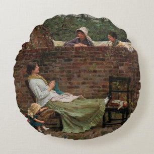 Gossip - John William Waterhouse Round Pillow