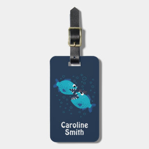 Gossiping Blue Piranha Fish Luggage Tag
