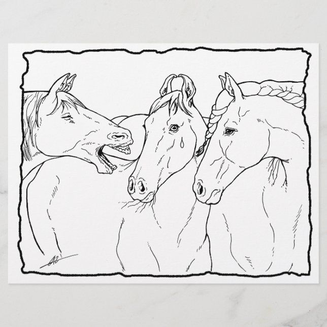 Gossiping Horses - Colouring Page. (Front)