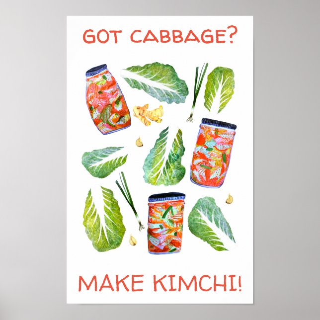 Got Cabbage? Make Kimchi Fun Spicy Watercolor Poster (Front)