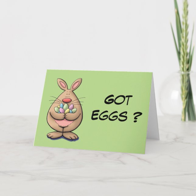 got eggs? cute & funny easter bunny cartoon holiday card (Front)
