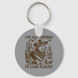 Got Friends In Low Plvegas Basball Fan Corgi Dad Keychain
