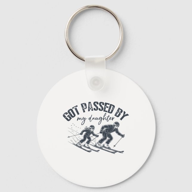 Got Ped By My Daughter Funny Skiing Dad Men  Keychain (Front)