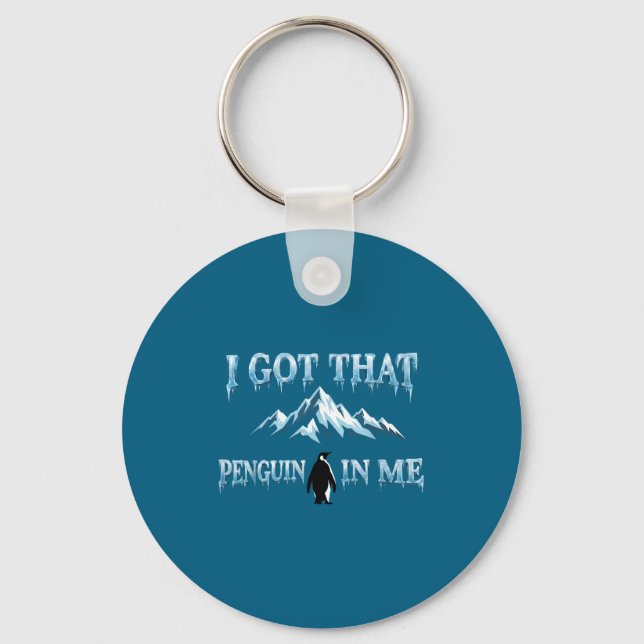 Got that penguin in but why mountains penguin meme keychain (Front)
