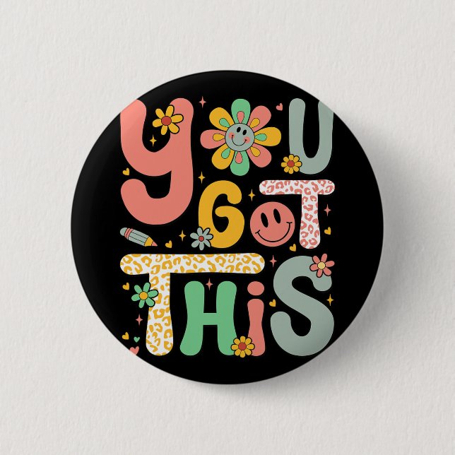 Got This Testing Day Groovy Motivational Teacher S 2 Inch Round Button (Front)